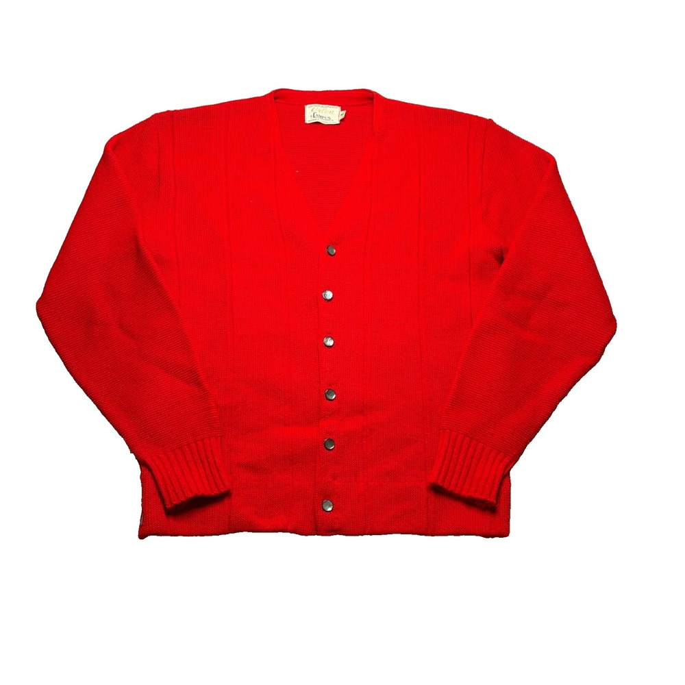 Vtg 60s Campus Orlon Cardigan Sweater Mens M Red USA Acrylic Grandpa USA Grunge